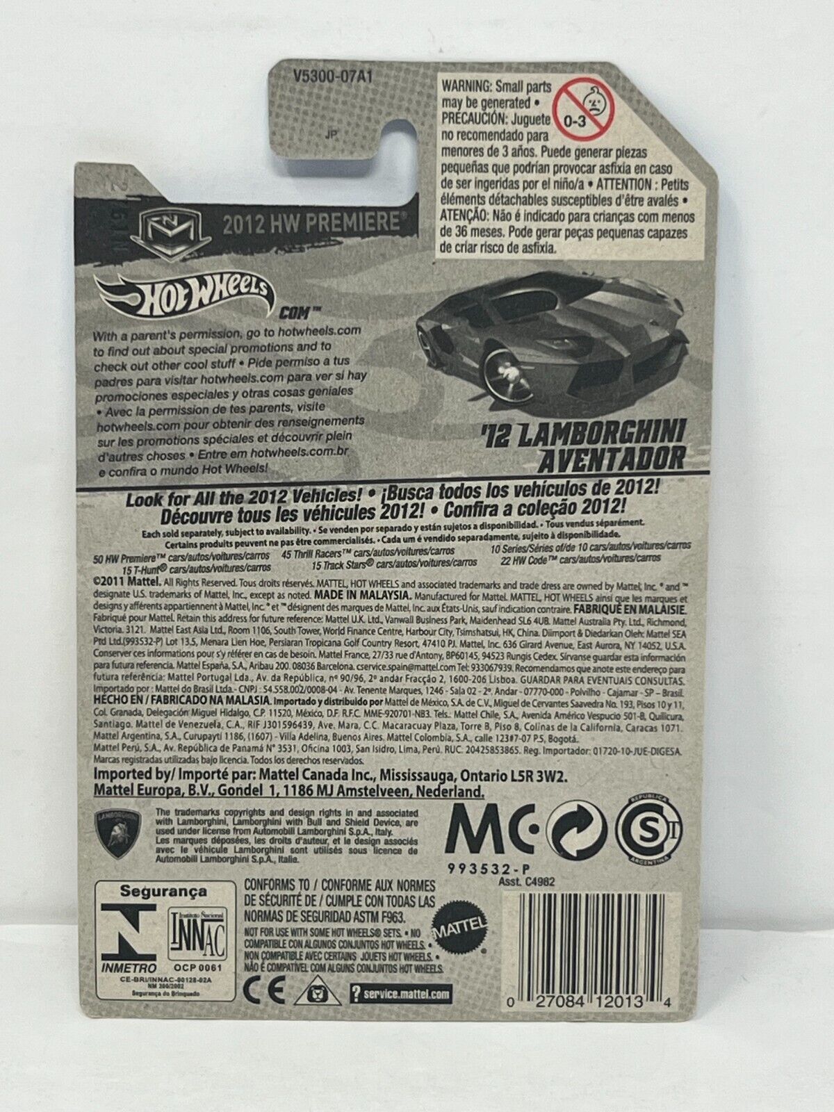 Hot Wheels 2012 HW Premiere 2012 Lamborghini Aventador 1:64 Diecast