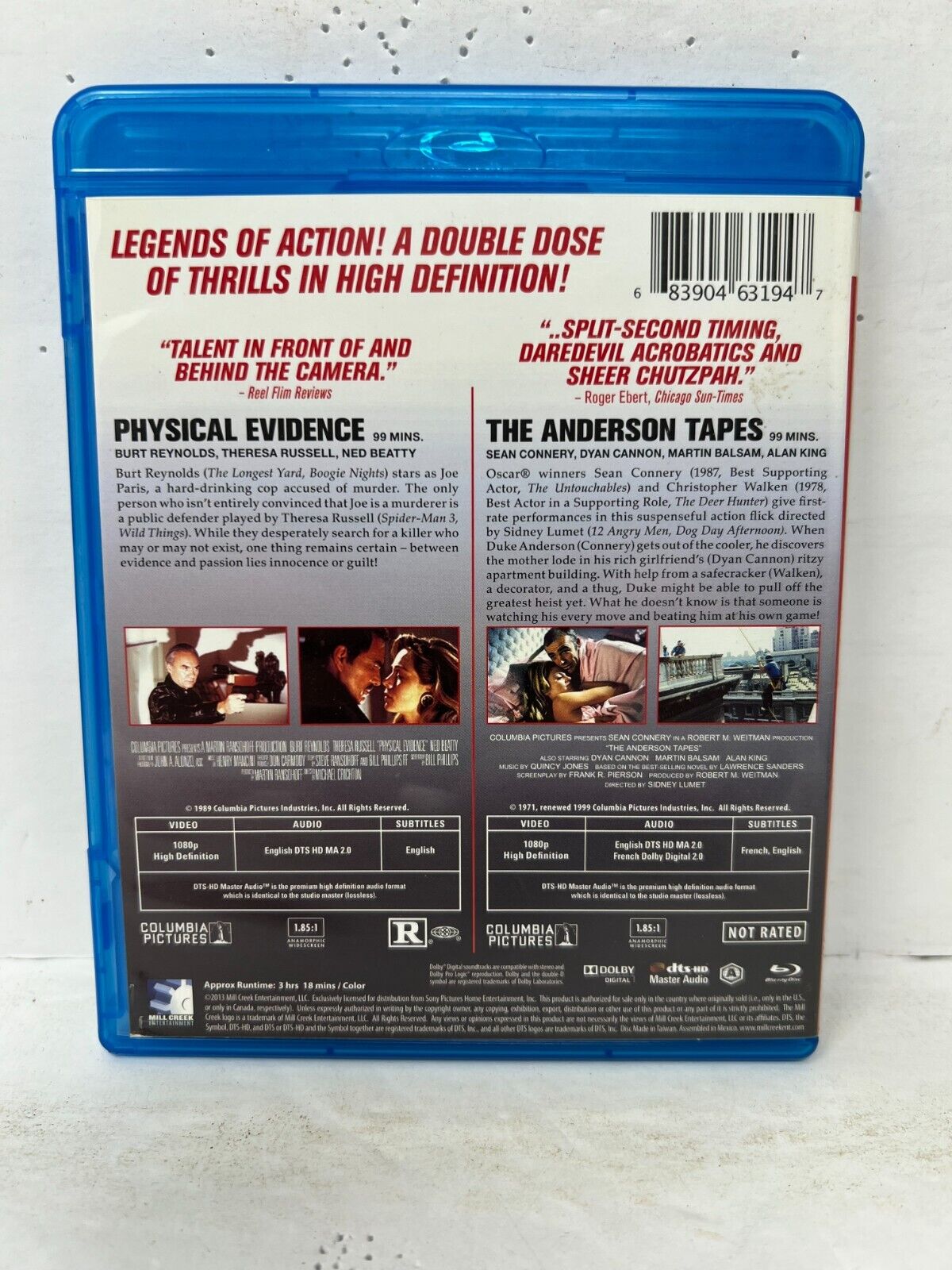 Physical Evidence / The Anderson Tapes (Blu-ray) Thriller Good Condition!!!