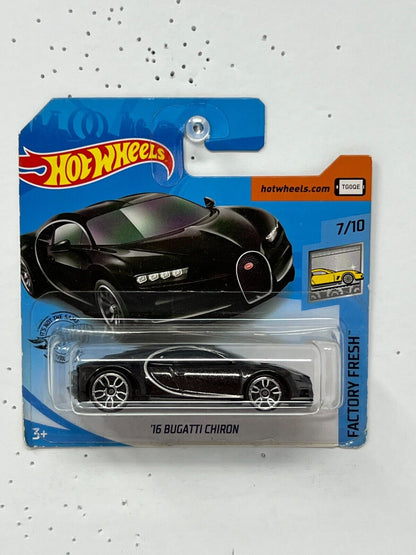 Hot Wheels Factory Fresh 2016 Bugatti Chiron Black 1:64 Diecast Short Card