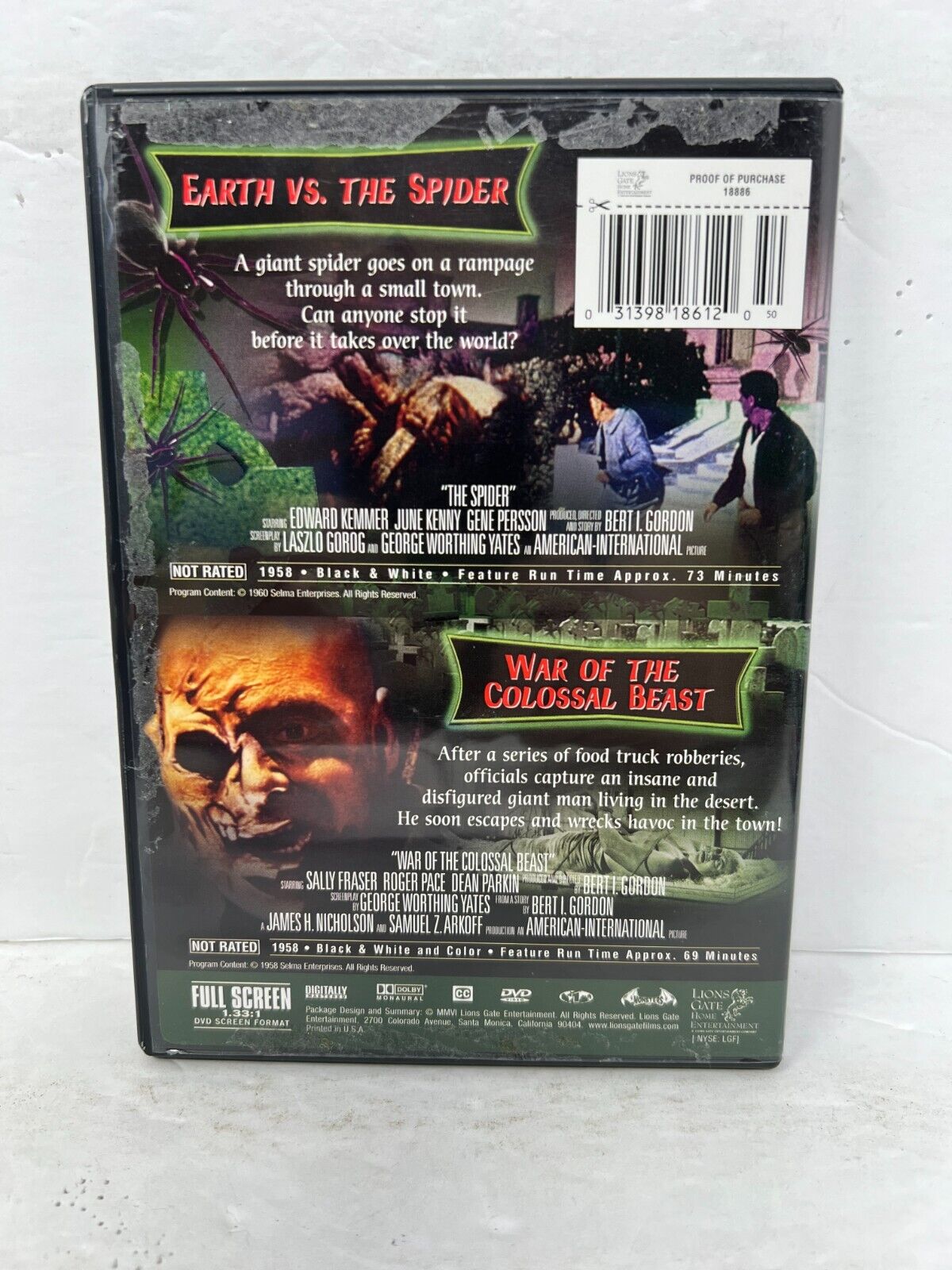 Earth Vs. The Spider / War Of The Colossal Beast (DVD) Sci-Fi Good Condition!!!