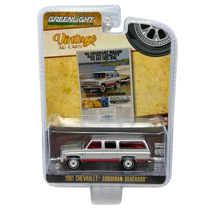 Greenlight Vintage AD Cars 1981 Chevrolet Suburban Silverado 1:64 Diecast