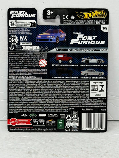 Hot Wheels Premium Custom Acura Integra Sedan GSR Fast & Furious 1:64 Diecast