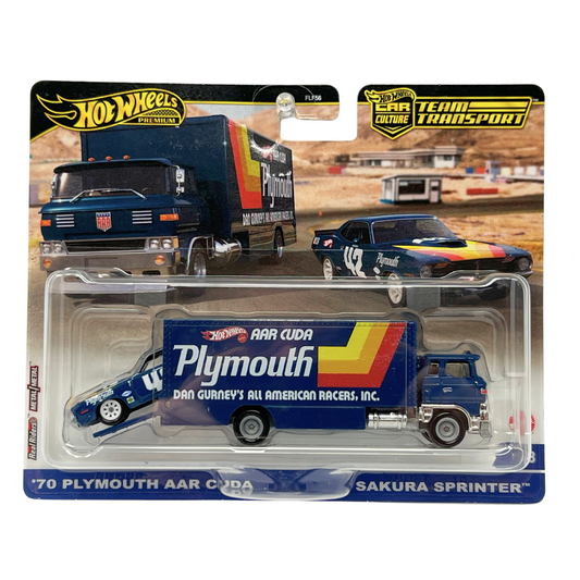 Hot Wheels Team Transport #63 1970 Plymouth Cuda & Sakura Sprinter 1:64 Diecast