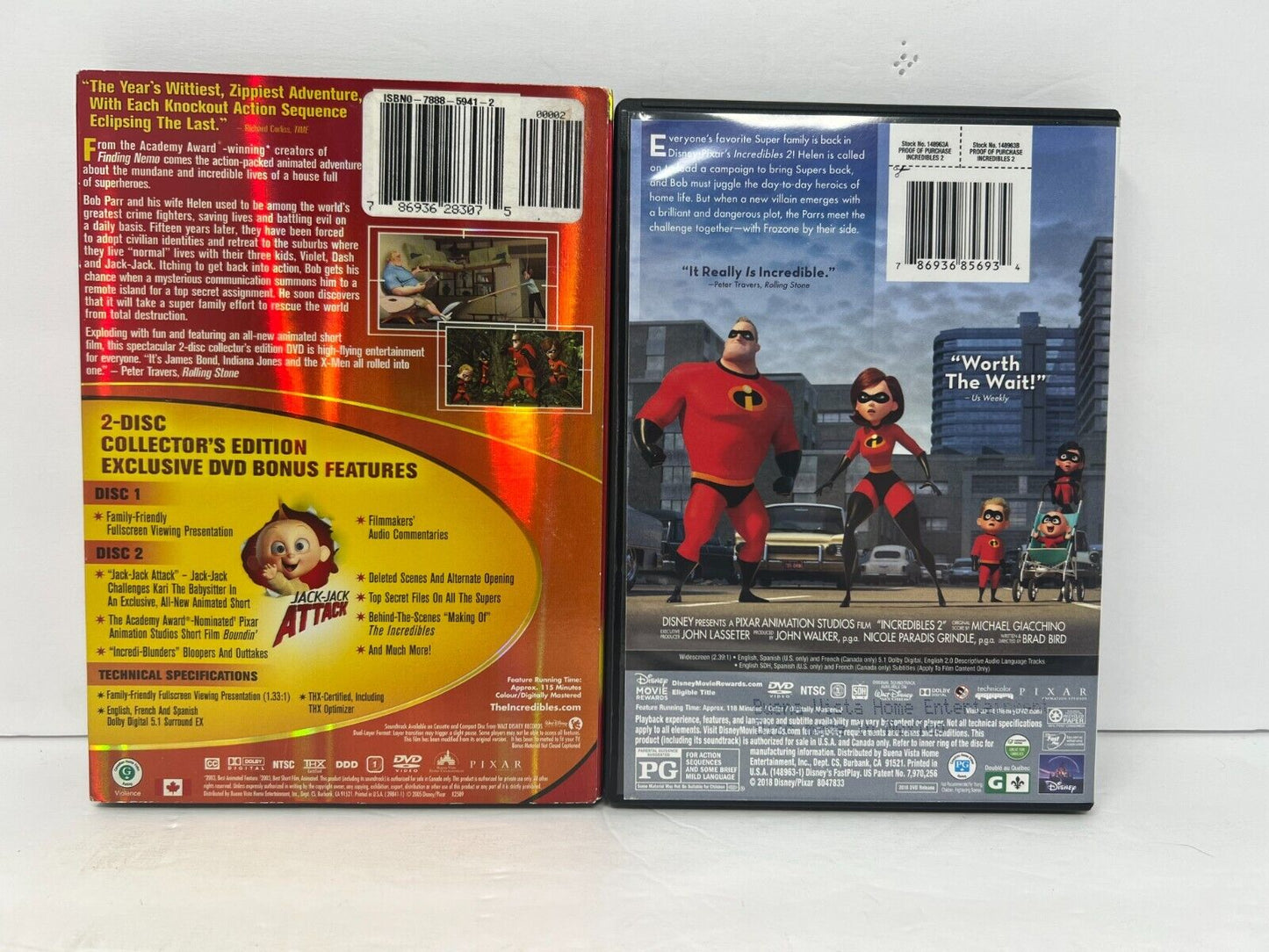 Disney The Incredibles 1 & 2 (DVD) Collection Lot of 2 Good Condition!!!