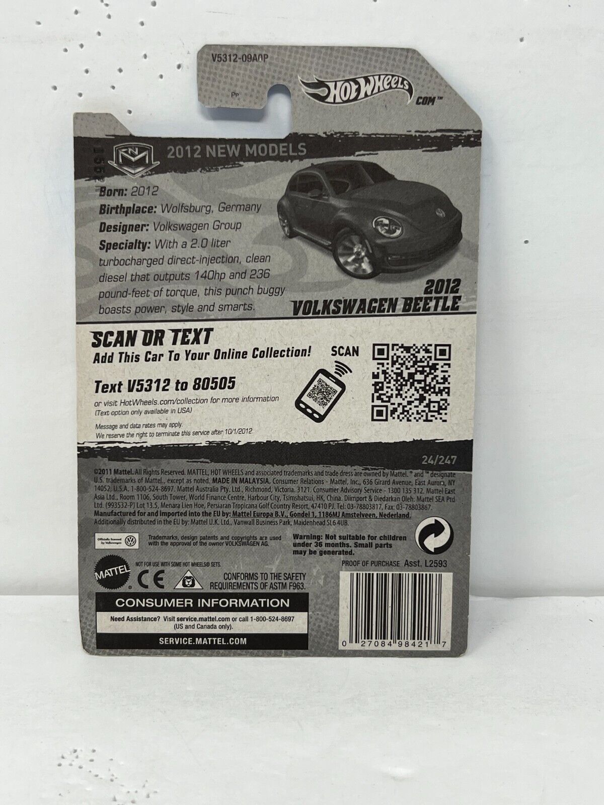 Hot Wheels 2012 New Models Volkswagen Beetle 1:64 Diecast