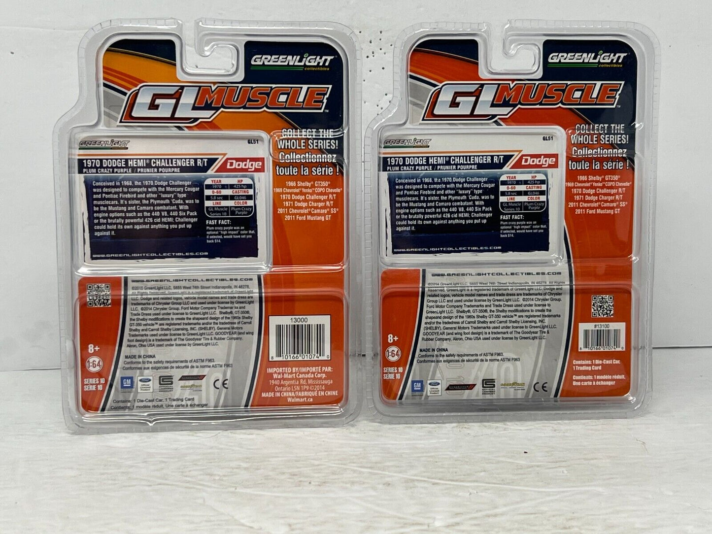 Greenlight GL Muscle 1970 Dodge Challenger RT 2 Pack Reg & Variant 1:64 Diecast