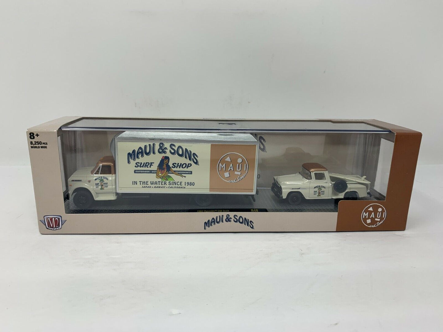 M2 Machines Maui & Sons Chevy C60 Truck & 1958 Apache Auto-Haulers 1:64 Diecast