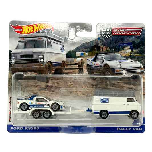 Hot Wheels Premium Team Transport #33 Ford RS200 & Rally Van 1:64 Diecast