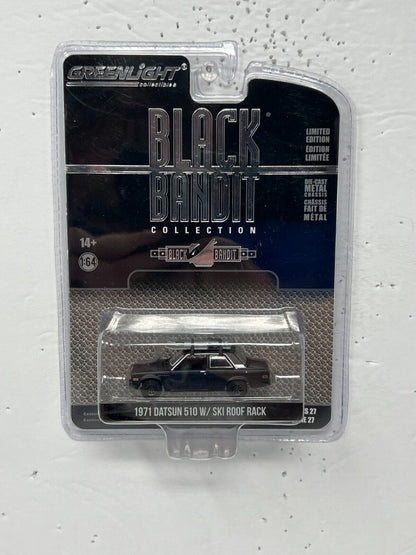 Greenlight Black Bandit 1971 Datsun 510 w Ski Roof Rack 1:64 Diecast V3