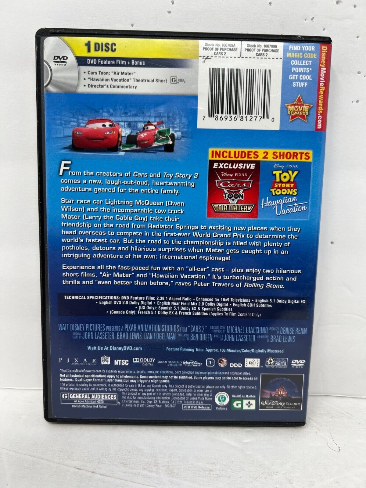 Disney Pixar Cars 2 (DVD) Sequel Good Condition!!!