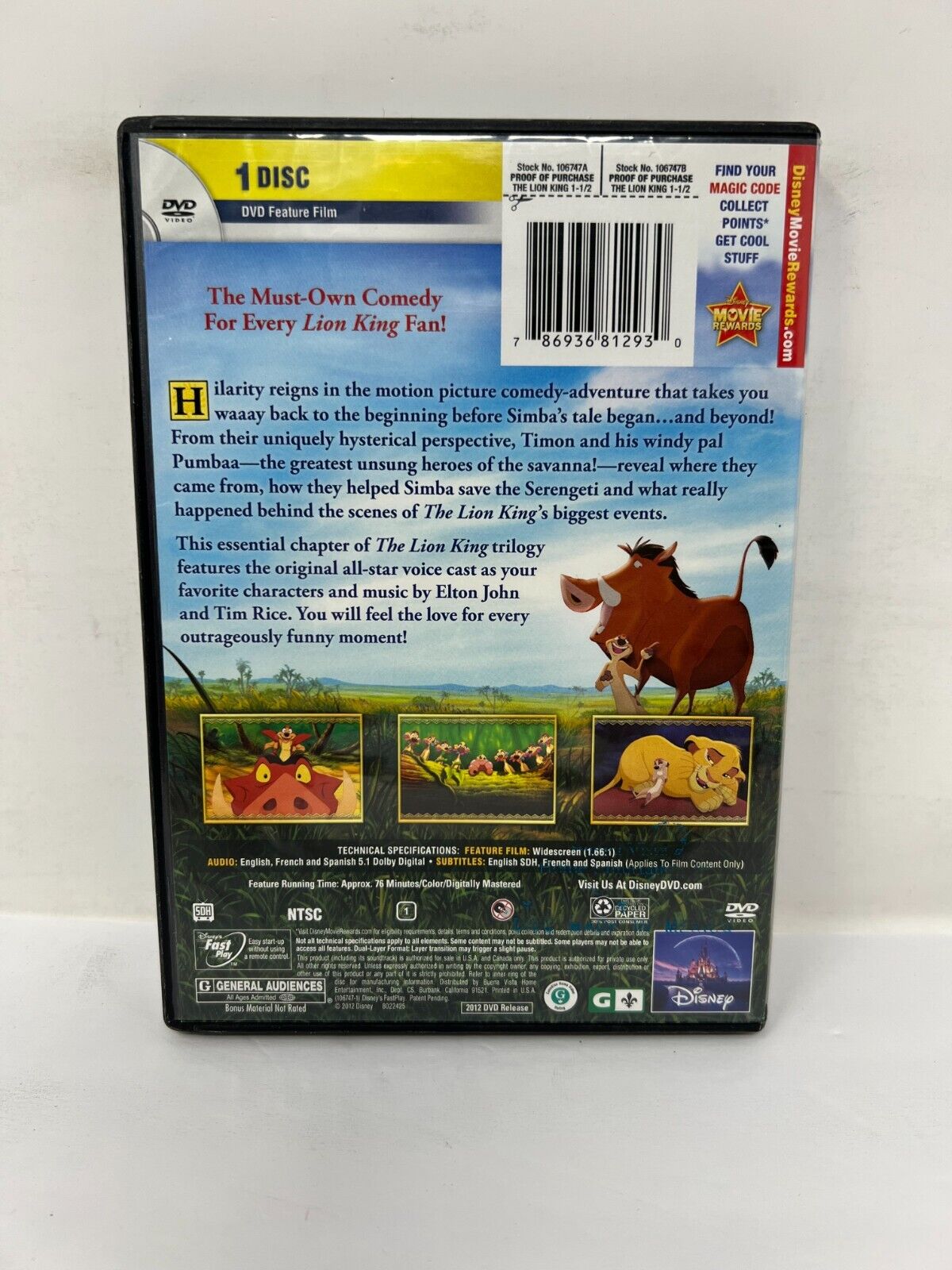 Disney The Lion King 1 1/2 (DVD) Good Condition!!!