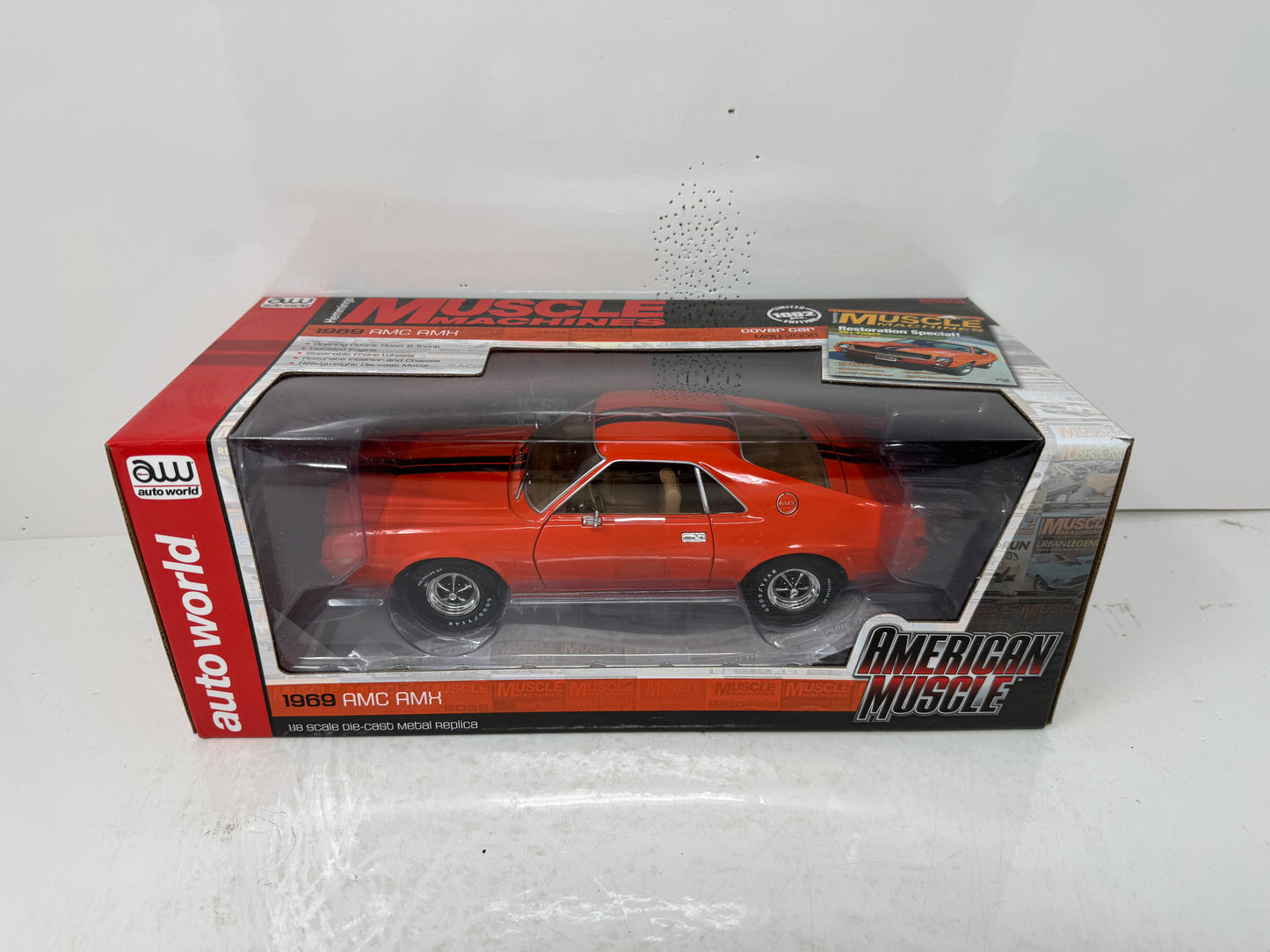 Auto World American Muscle Hemmings Muscle Machines AMC AMX Hardtop 1969 1:18 Diecast Big Bad Orange