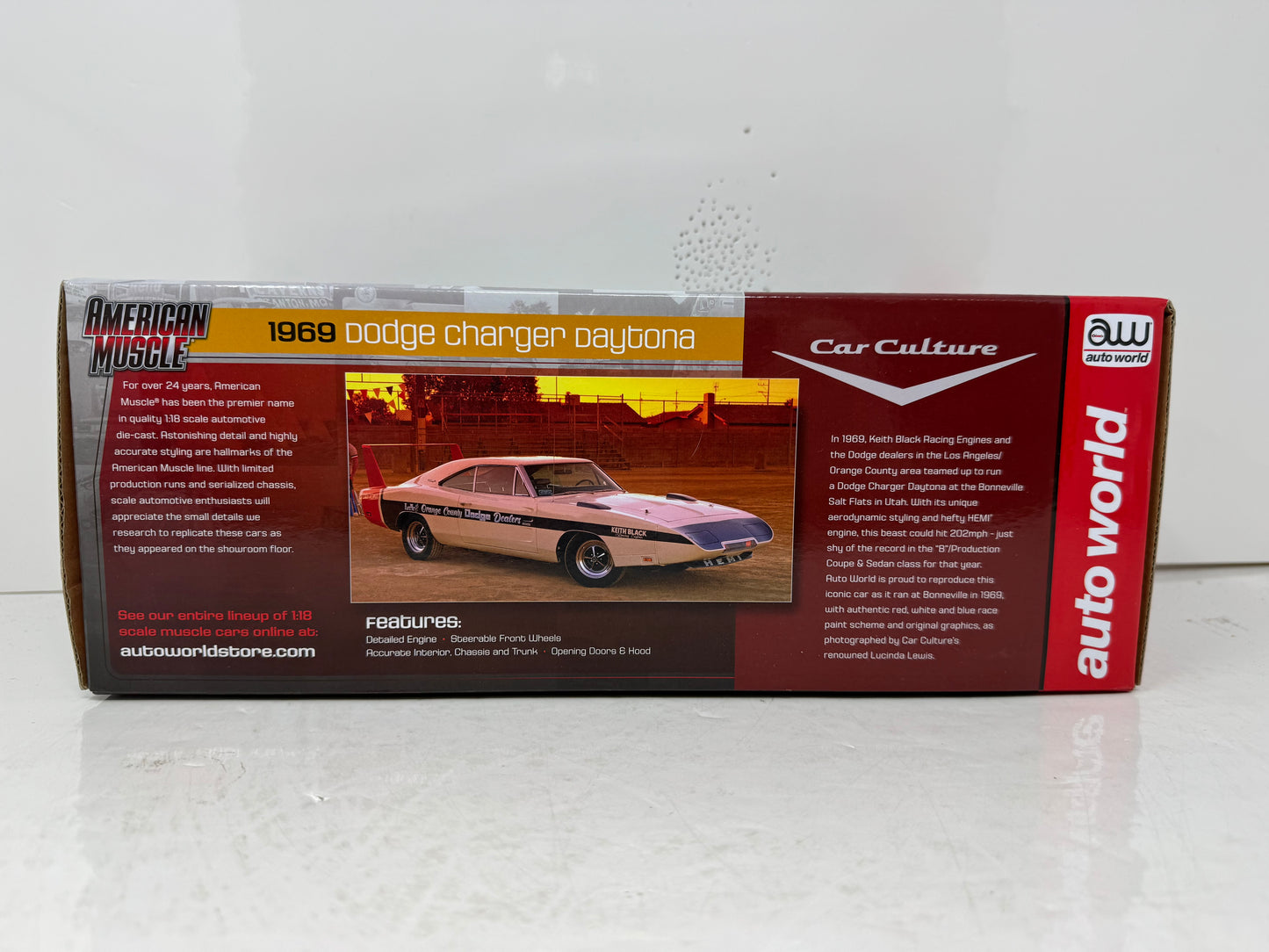 Autoworld American Muscle 1969 Dodge Charger Daytona LA & Orange County Dodge Dealer 1:18 Diecast