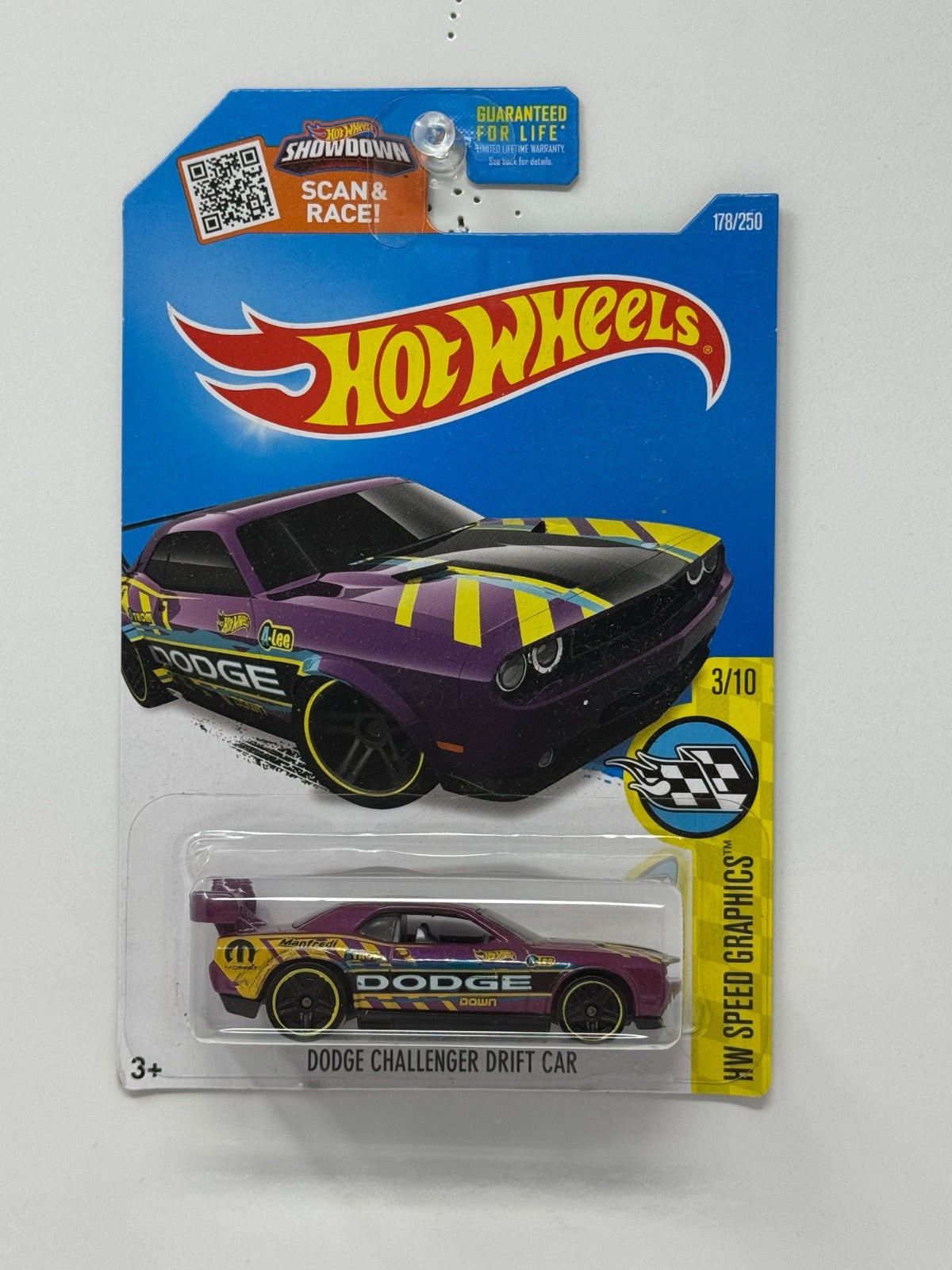 Hot Wheels Speed Graphics Dodge Challenger Drift Car 1:64 Diecast Purple Yellow