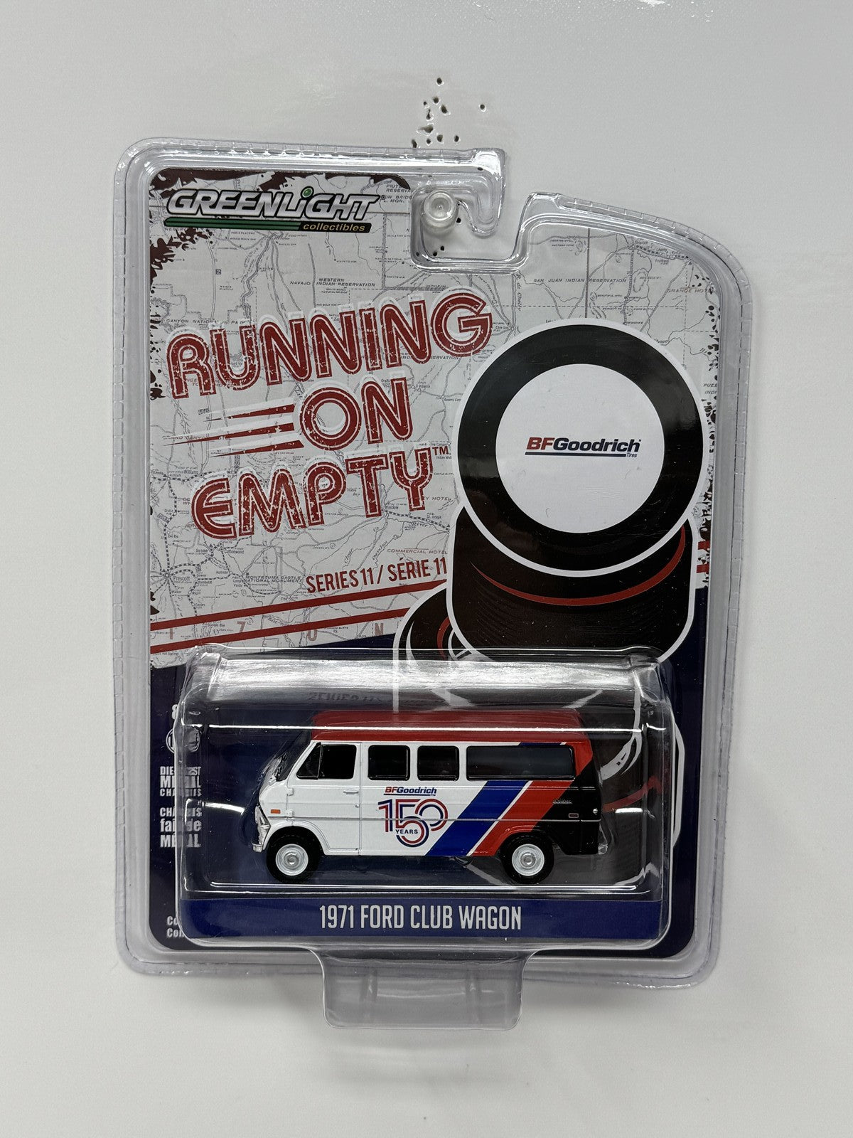 GreenLight Running On Empty 1971 Ford Club Wagon BFGoodrich 1:64 Diecast