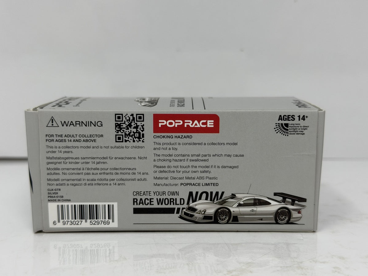 Pop Race Mercedes-Benz CLK-GTR Silver 1:64 Diecast