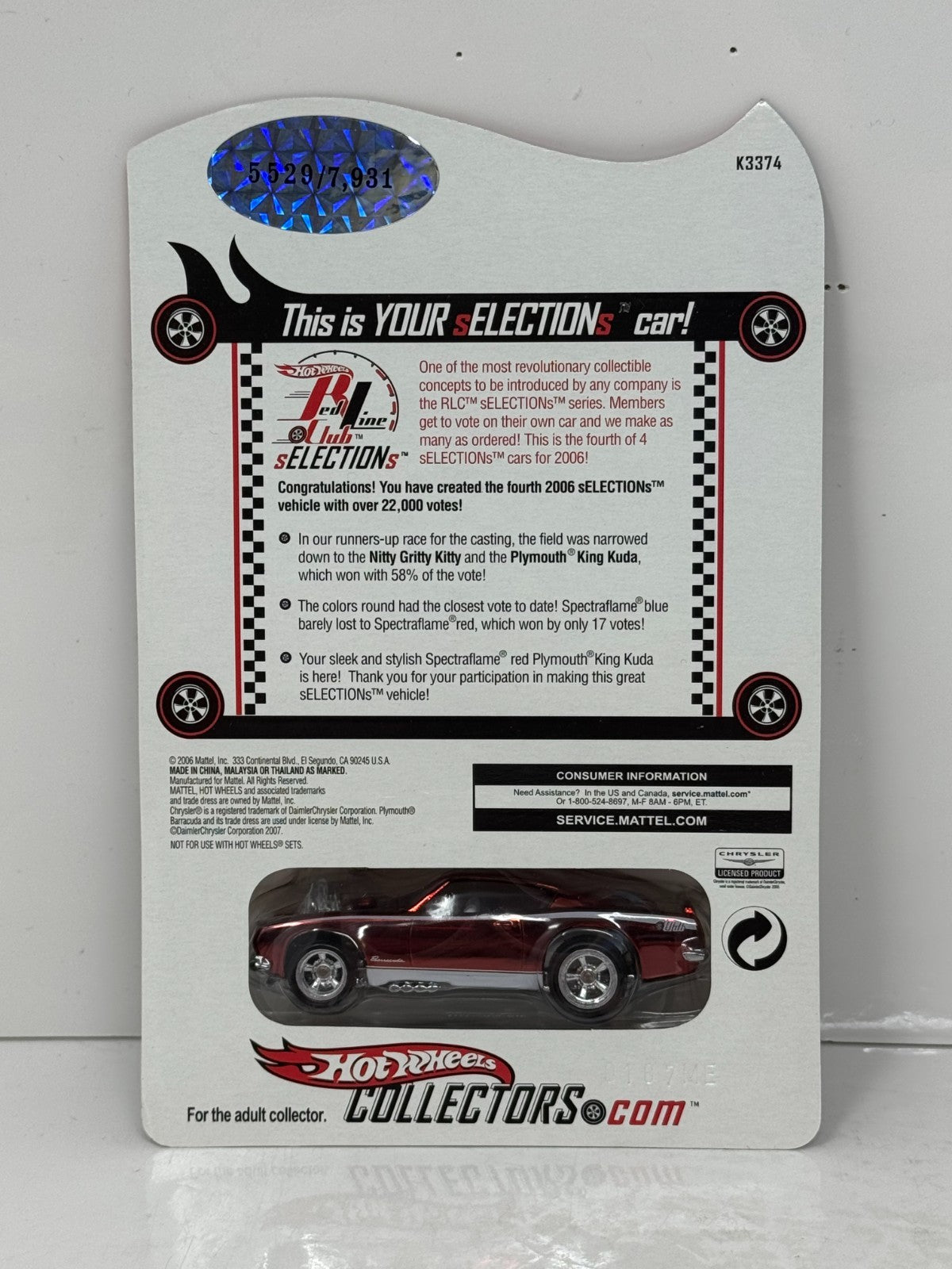 Hot Wheels RLC Red Line Club 2006 Selections Plymouth King Kuda 1:64 Diecast