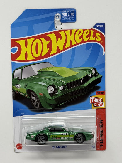 Hot Wheels Then and Now 1981 Chevrolet Camaro 1:64 Diecast Green USA Card
