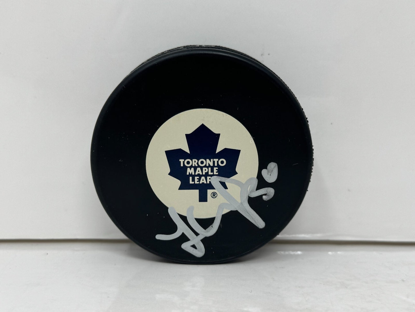 Jonas Gustavsson Toronto Maple Leafs Signed NHL Autograph Puck Silver Auto