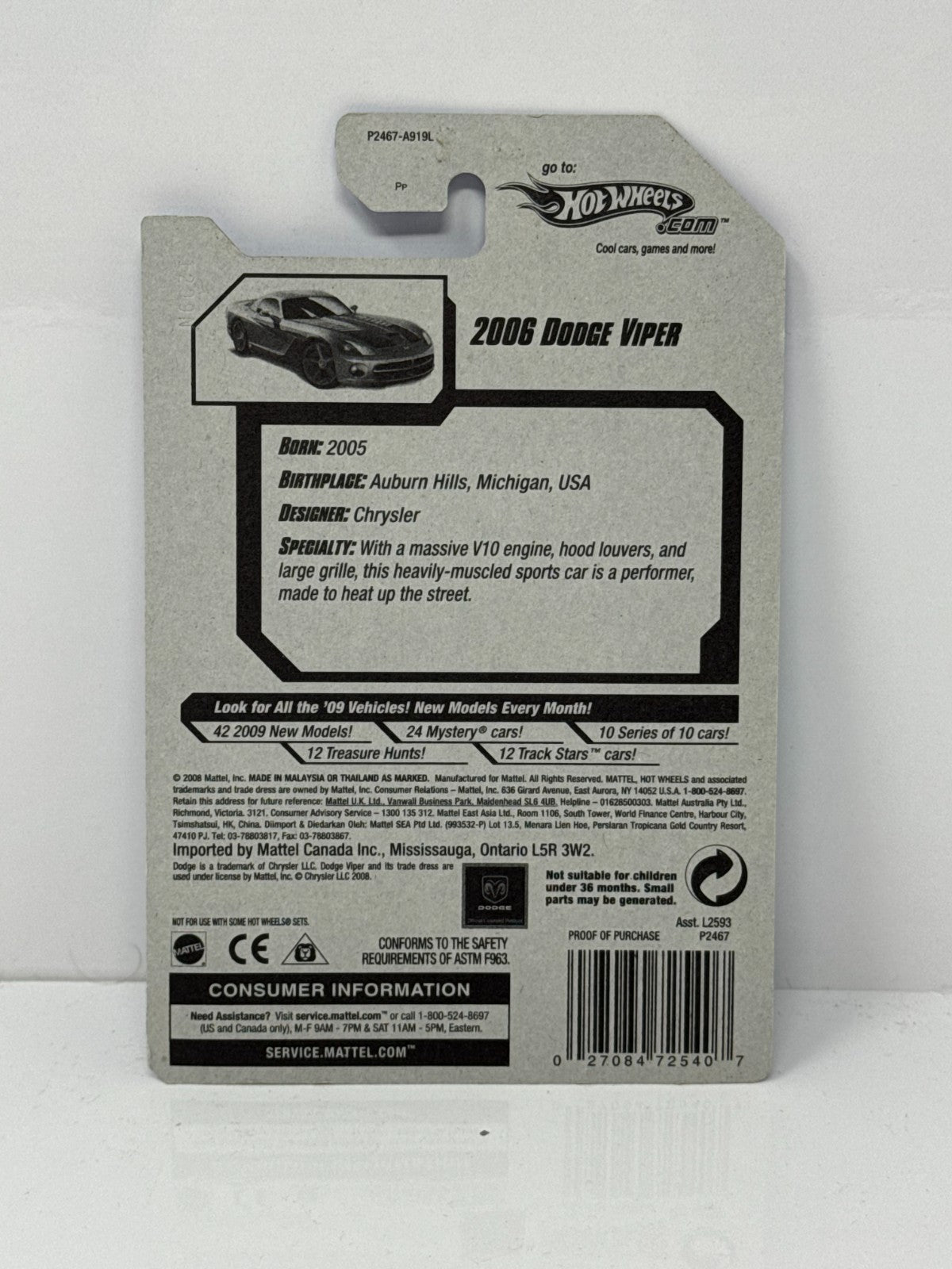 Hot Wheels Dream Garage 2006 Dodge Viper 1:64 Diecast Factory Sealed