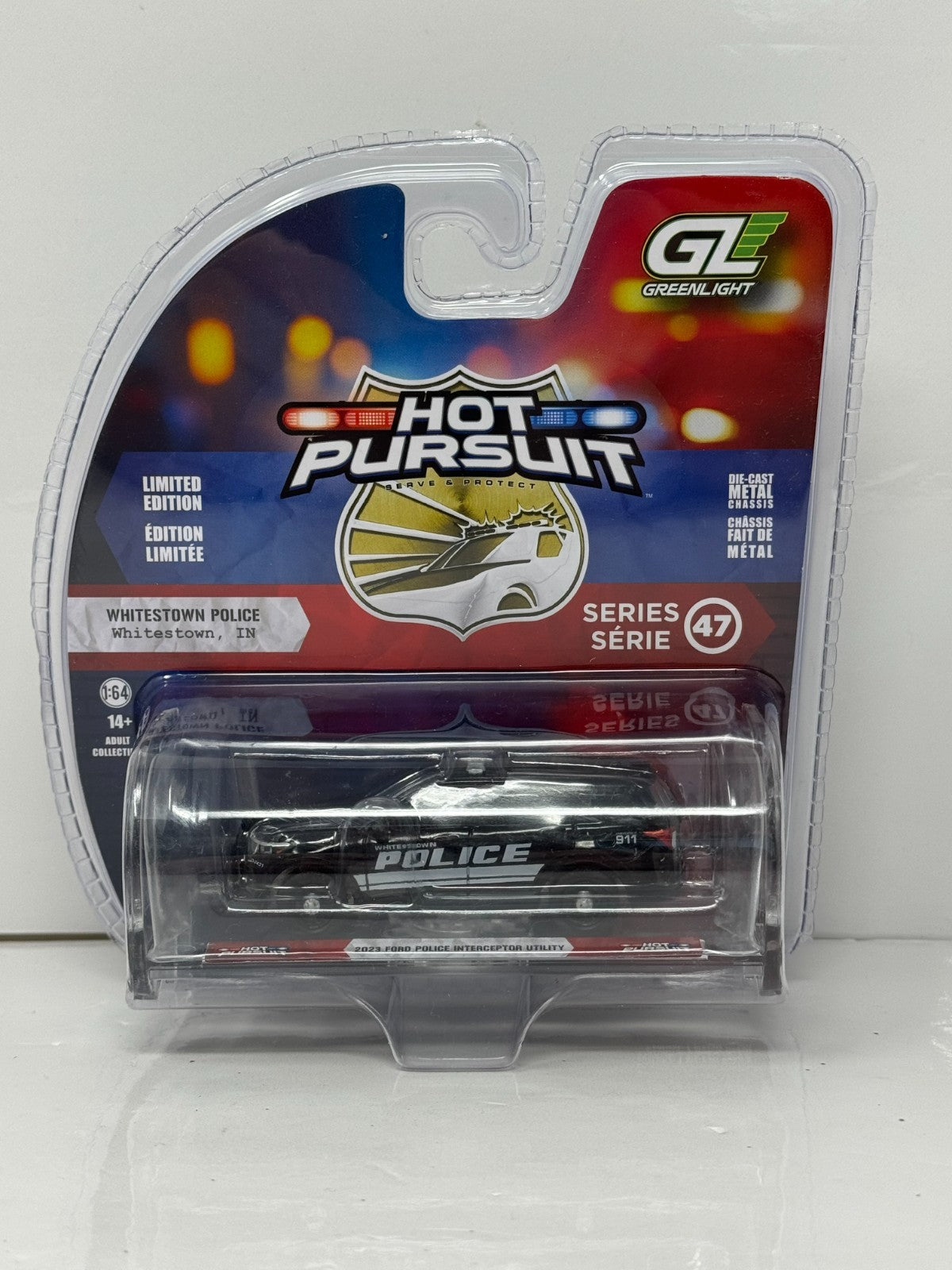Greenlight Hot Pursuit 2023 Ford Police Interceptor Whitestown PD 1:64 Diecast