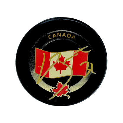 Laurent Brossoit Team Canada Signed NHL Autograph Puck Gold Auto