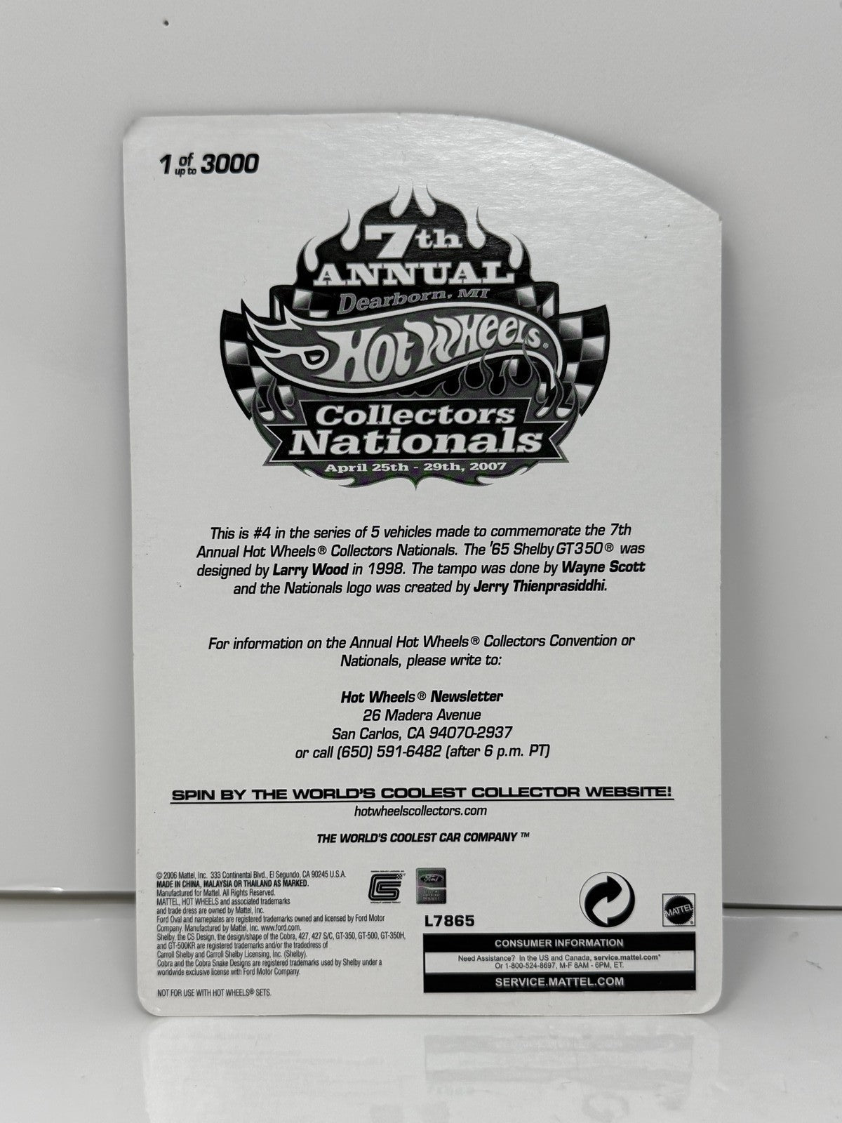 Hot Wheels 2007 7th Collectors Nationals 1965 Shelby GT350 1:64 Diecast