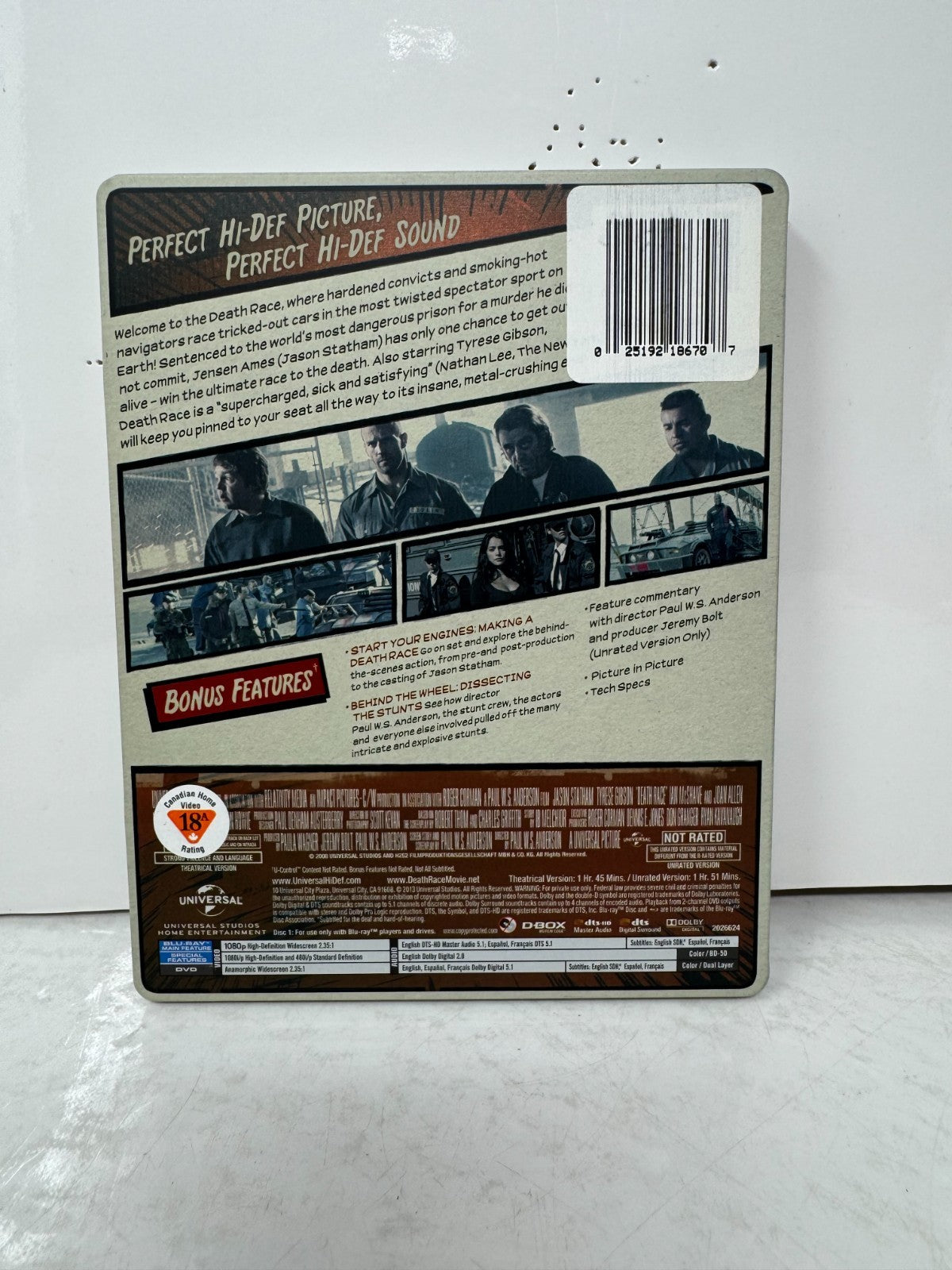 Death Race (Blu-ray) Steelbook Jason Statham Action Good Condition!!!