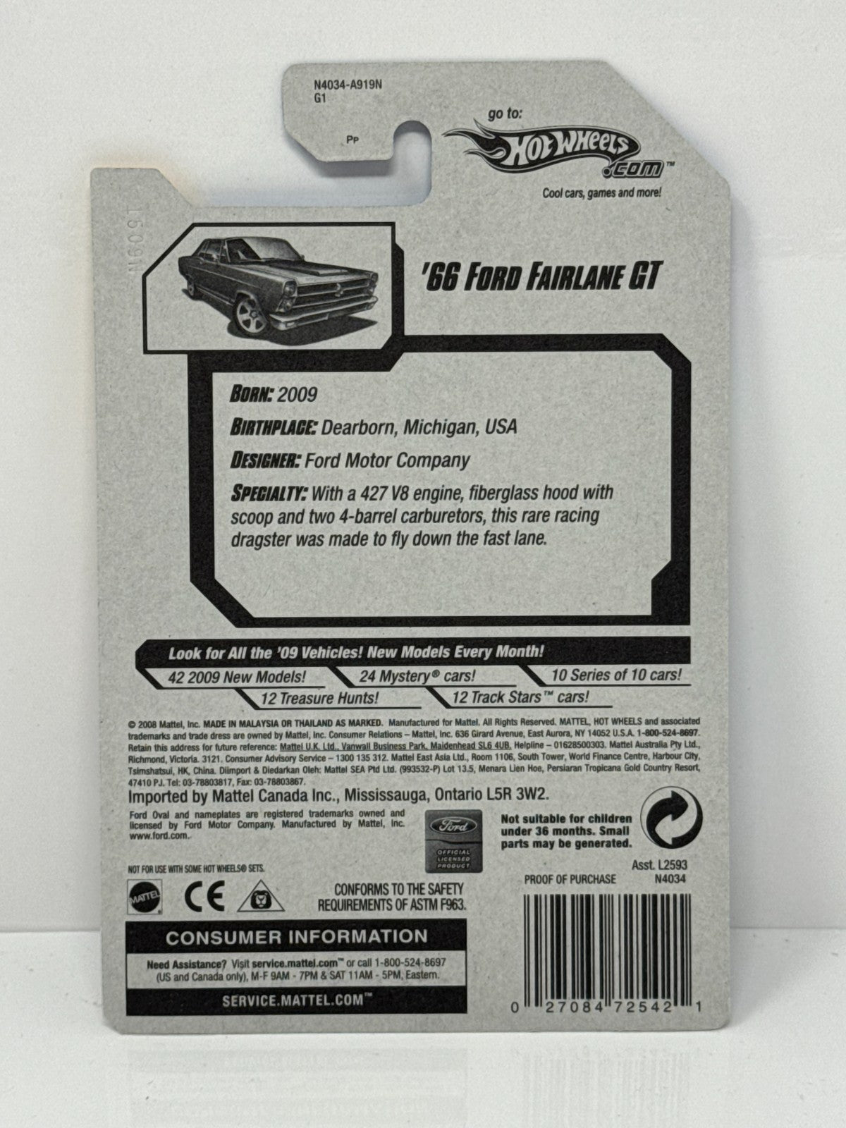 Hot Wheels New Models 1966 Ford Fairlane GT 1:64 Diecast Factory Sealed Redline