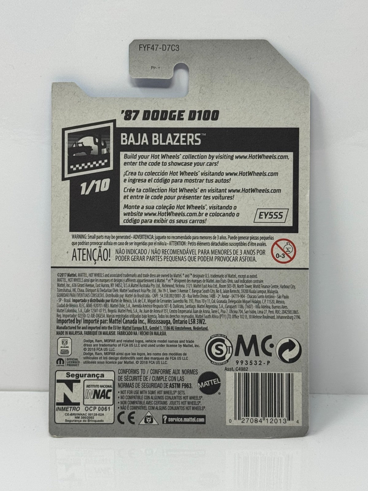 Hot Wheels Baja Blazers 1987 Dodge D100 1:64 Diecast V3