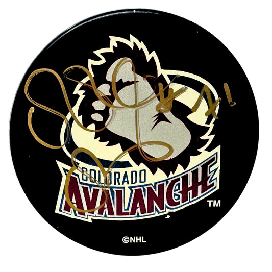 Patrice Brisebois Colorado Avalanche Signed NHL Autograph Puck Gold Auto