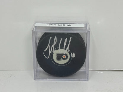 John LeClair Philadelphia Flyers Signed NHL Autograph Puck Silver Auto