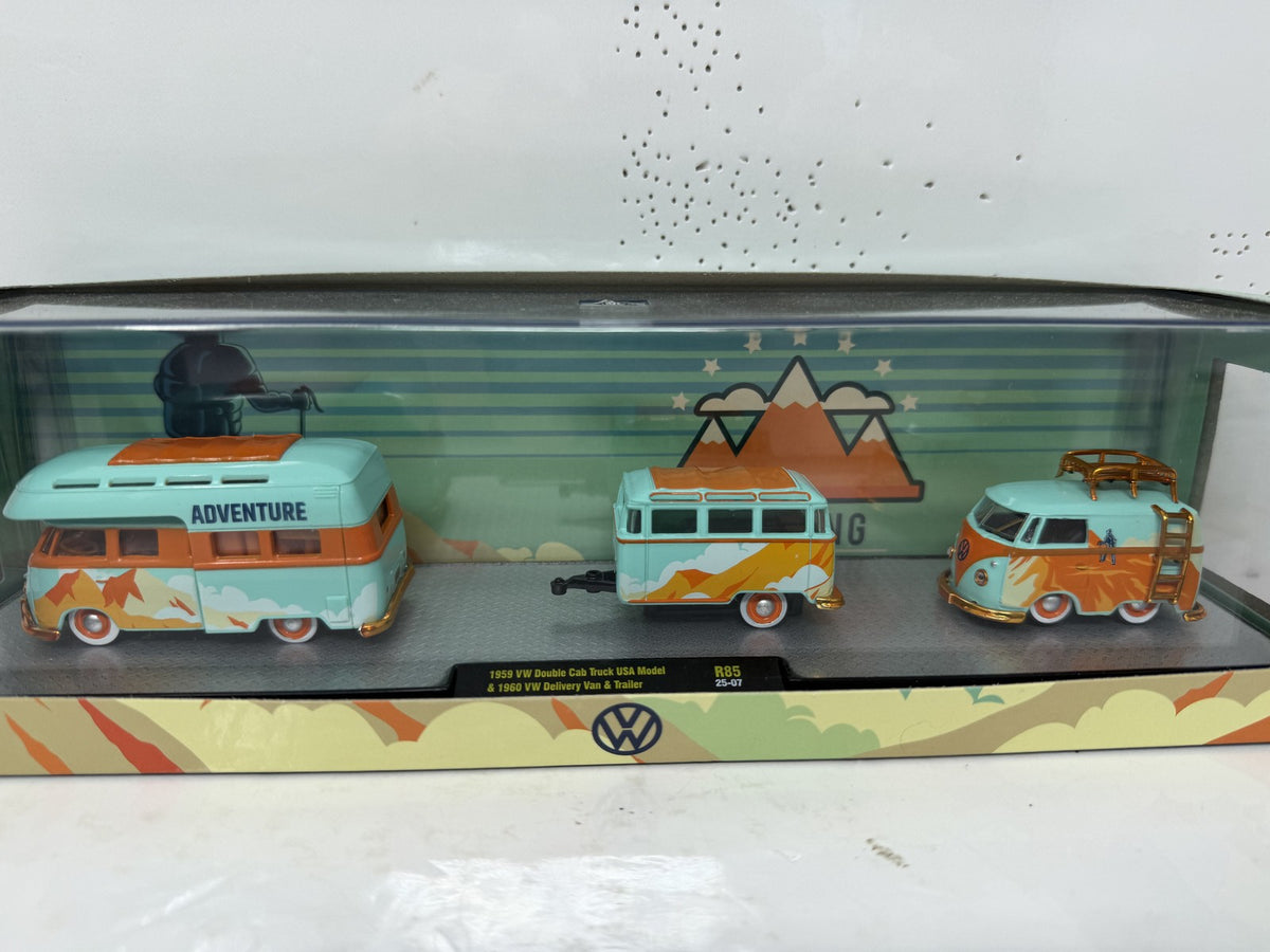 M2 Machines Volkswagen Double Cab & Delivery Van & Trailer CHASE 1:64 Diecast