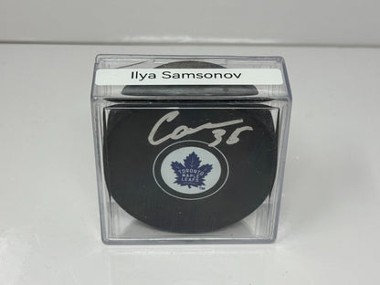 Ilya Samsonov Toronto Maple Leafs Signed NHL Autograph Puck Silver Auto
