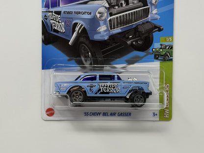 Hot Wheels HW Gassers 1955 Chevy Bel Air Gasser Blue 1:64 Diecast U.S. Card