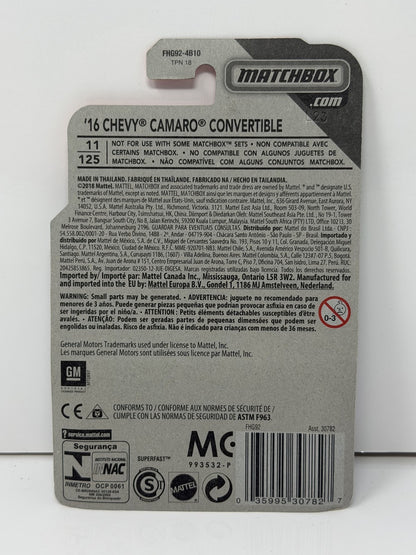 Matchbox Road Trip 2016 Chevrolet Camaro Convertible 1:64 Diecast Blue