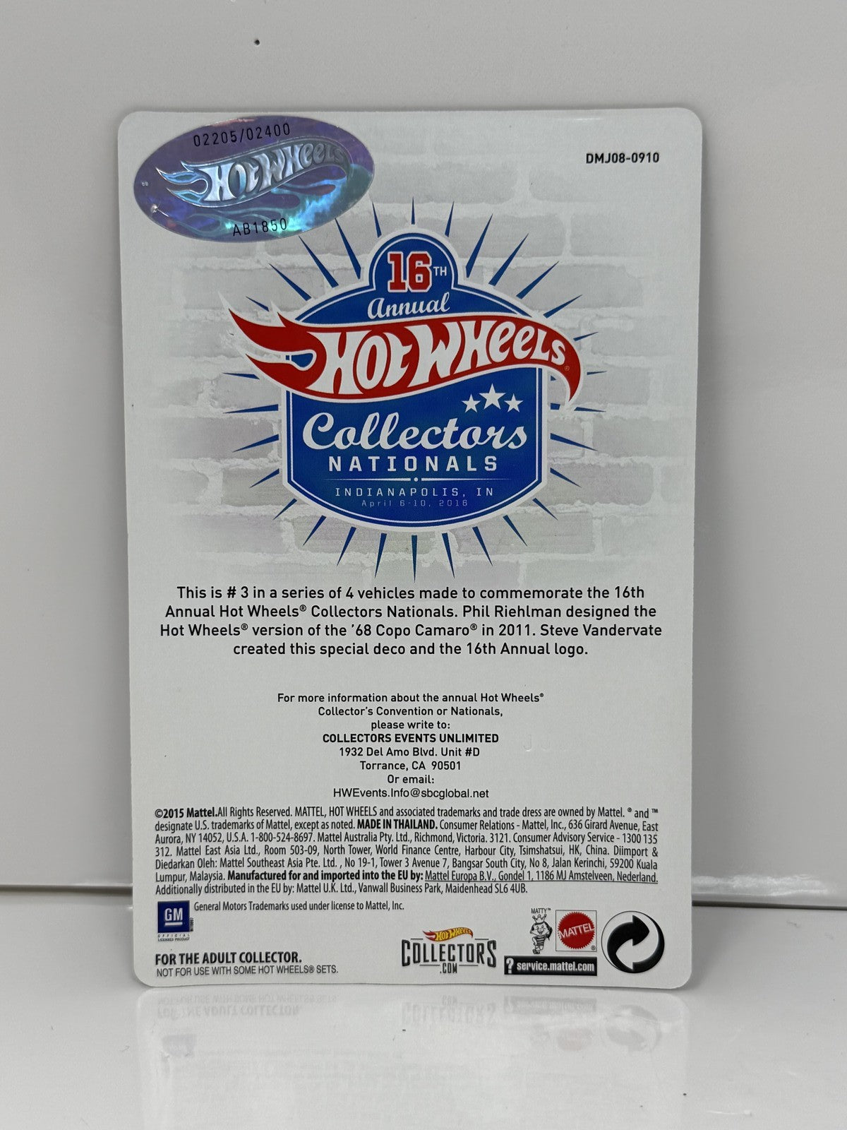 Hot Wheels 2016 16th Collector Nationals 1968 Chevrolet COPO Camaro 1:64 Diecast
