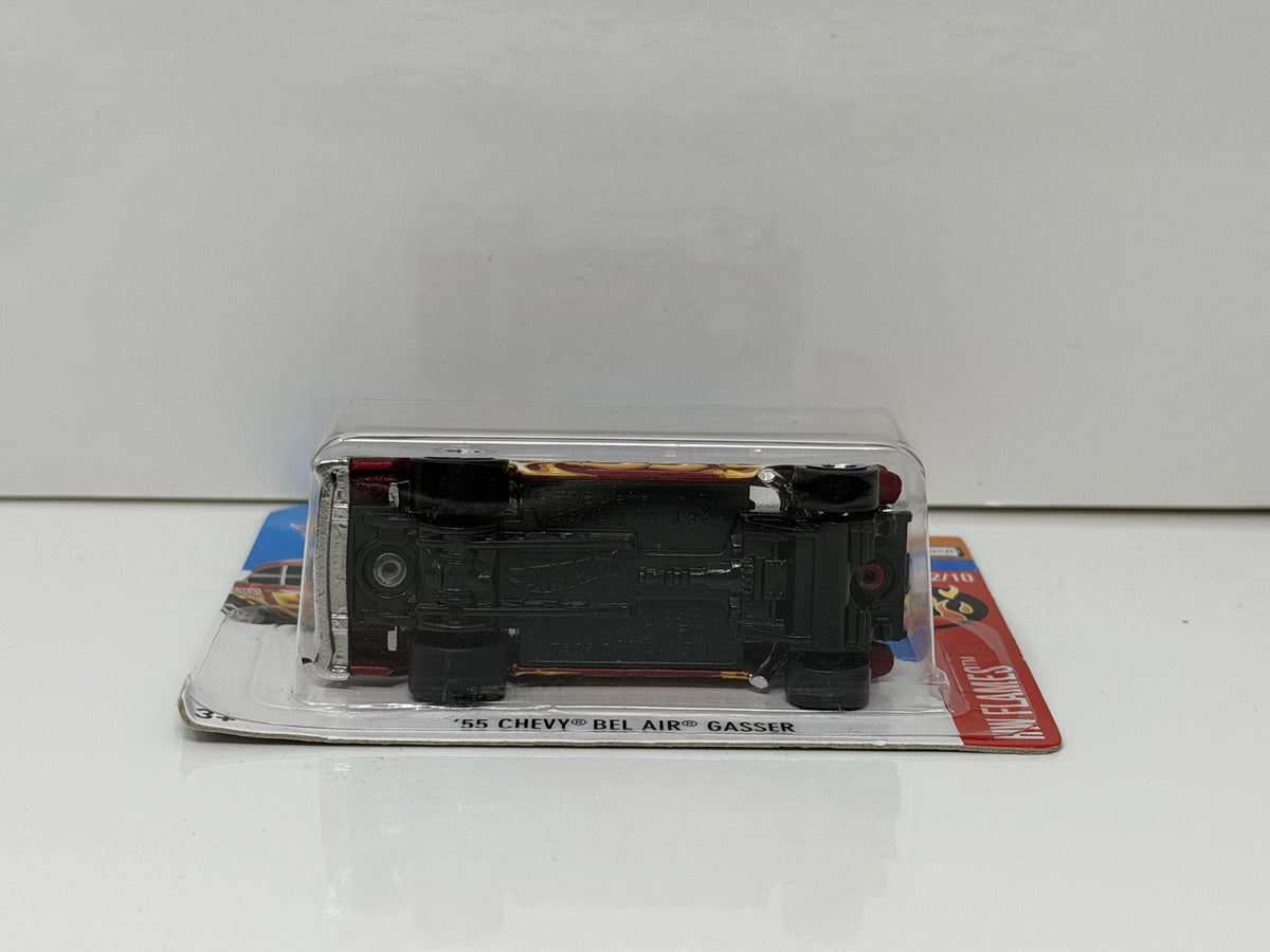 Hot Wheels HW Flames 1955 Chevy Bel Air Gasser Red 1:64 Diecast Short Card