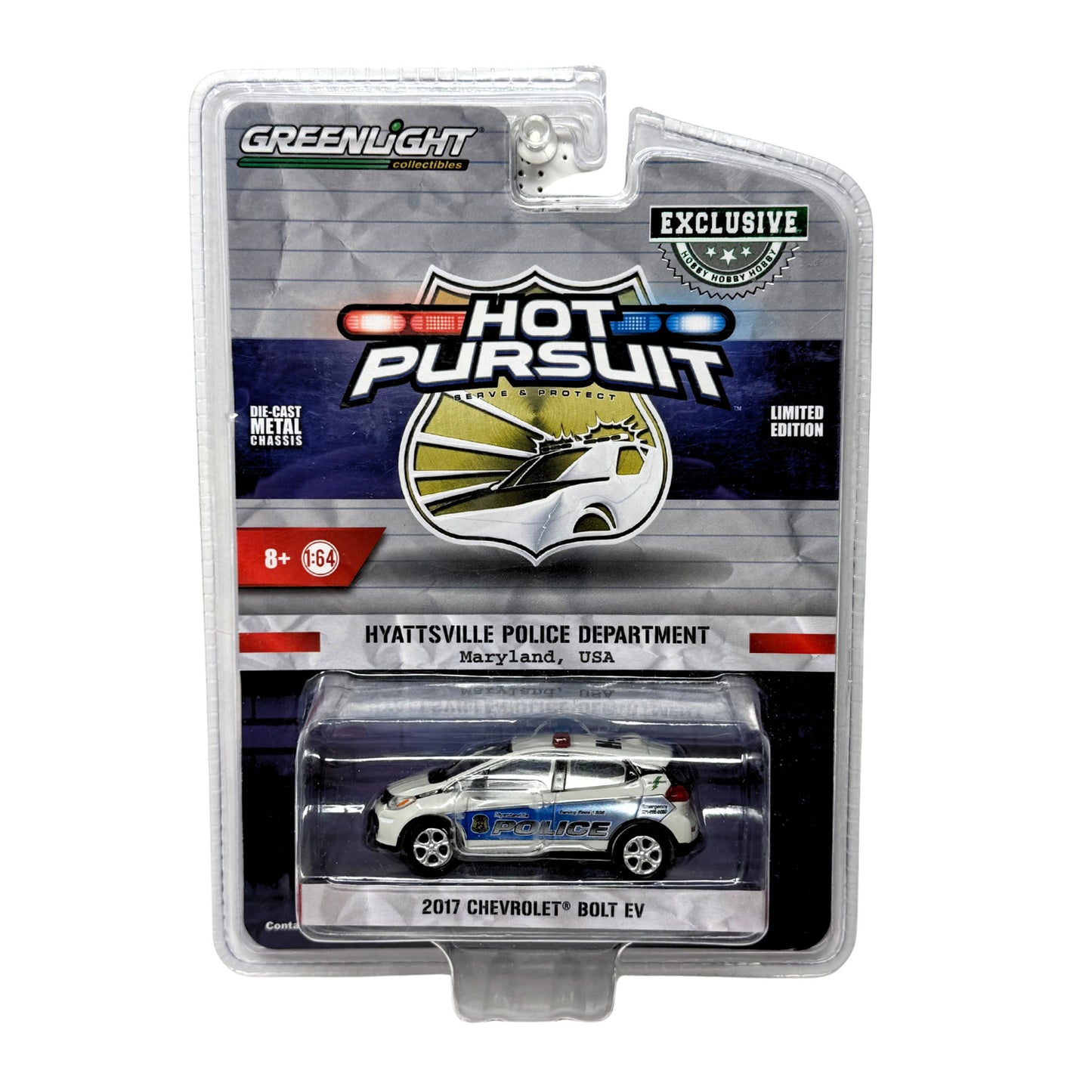 Greenlight Hot Pursuit Hyattsville Police 2017 Chevrolet Bolt EV 1:64 Diecast