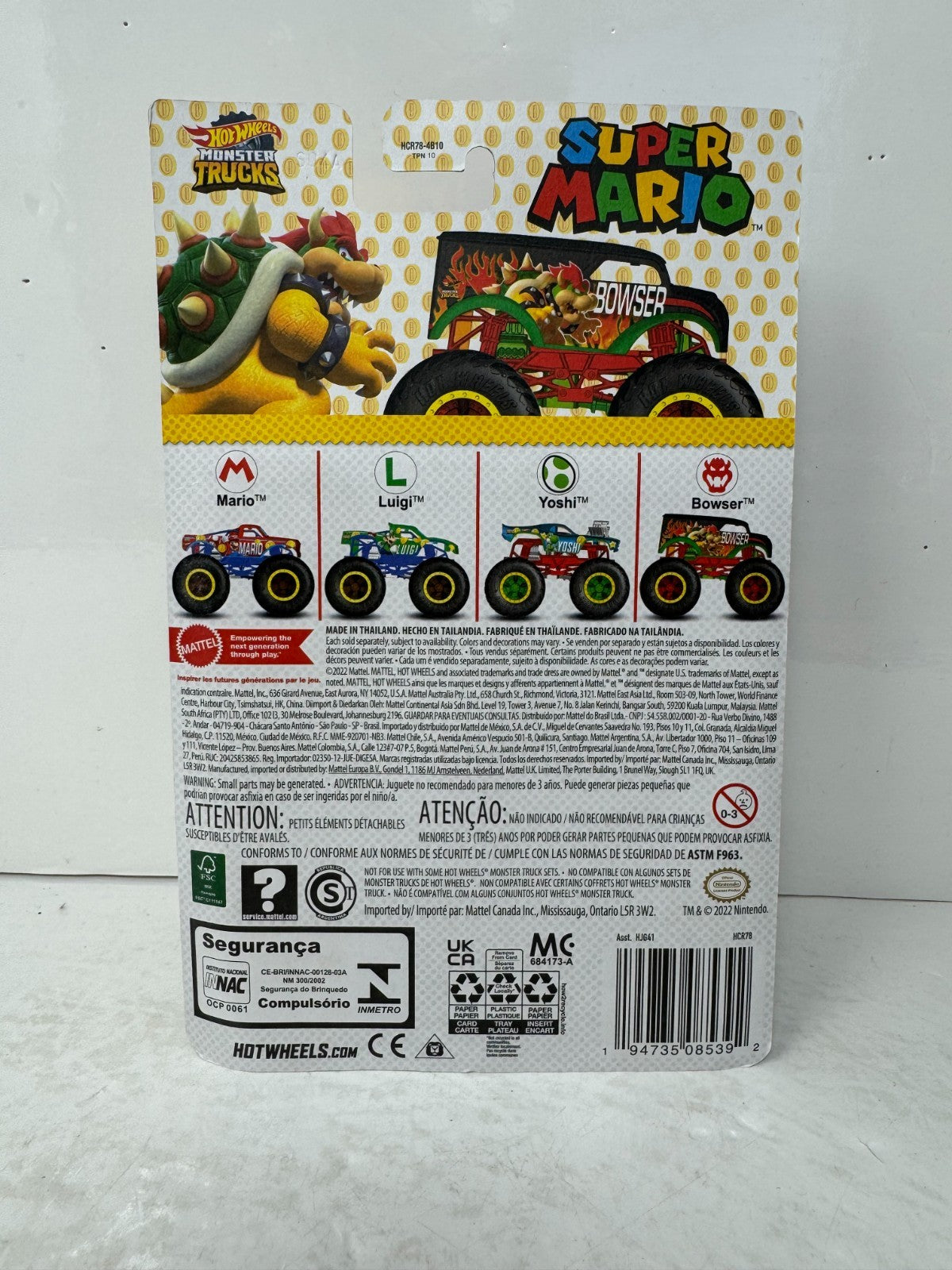 2022 Super Mario Hot Wheels Monster Trucks Mario LUIGI Bowser Yoshi COMPLETE SET