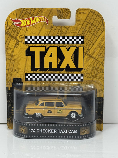 Hot Wheels Retro Entrtainment Taxi 1974 Checker Taxi Cab 1:64 Diecast Yellow