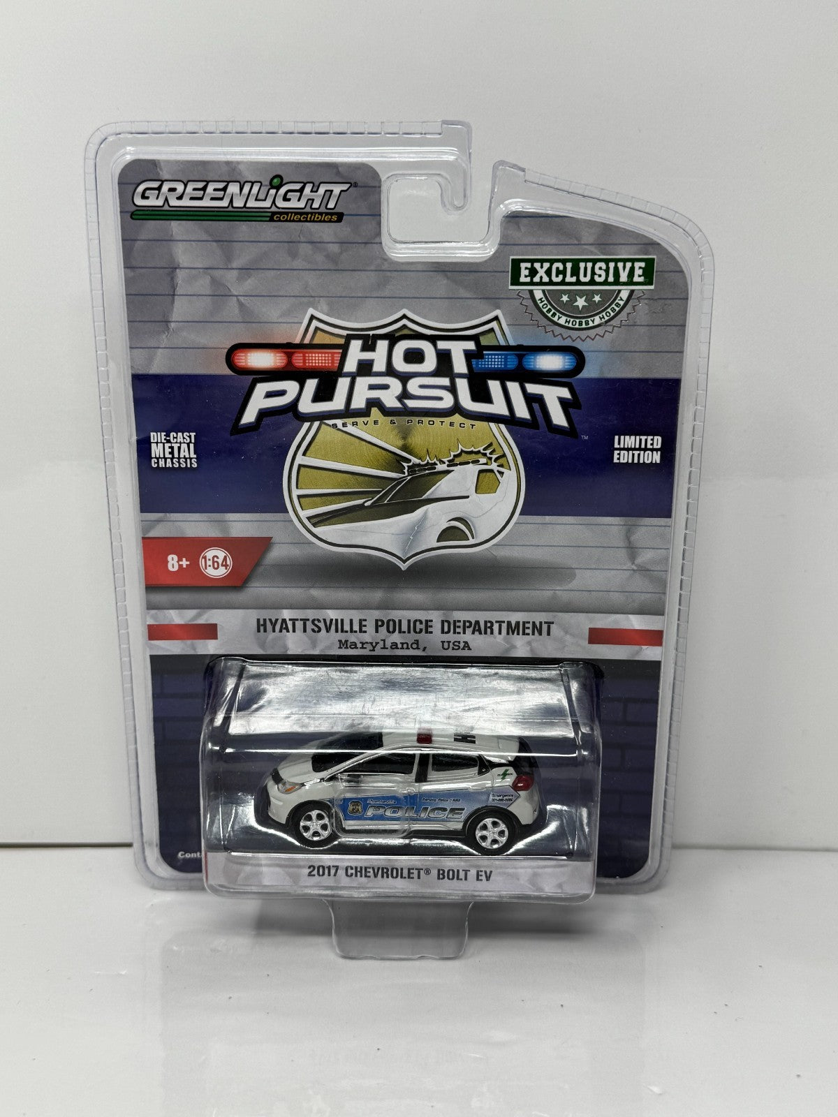 Greenlight Hot Pursuit Hyattsville Police 2017 Chevrolet Bolt EV 1:64 Diecast