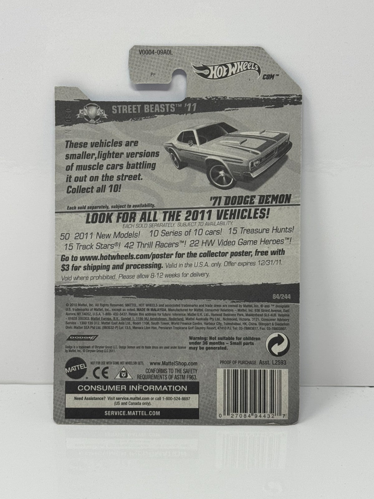Hot Wheels Street Beasts 1971 Dodge Demon 1:64 Diecast Factory Sealed White