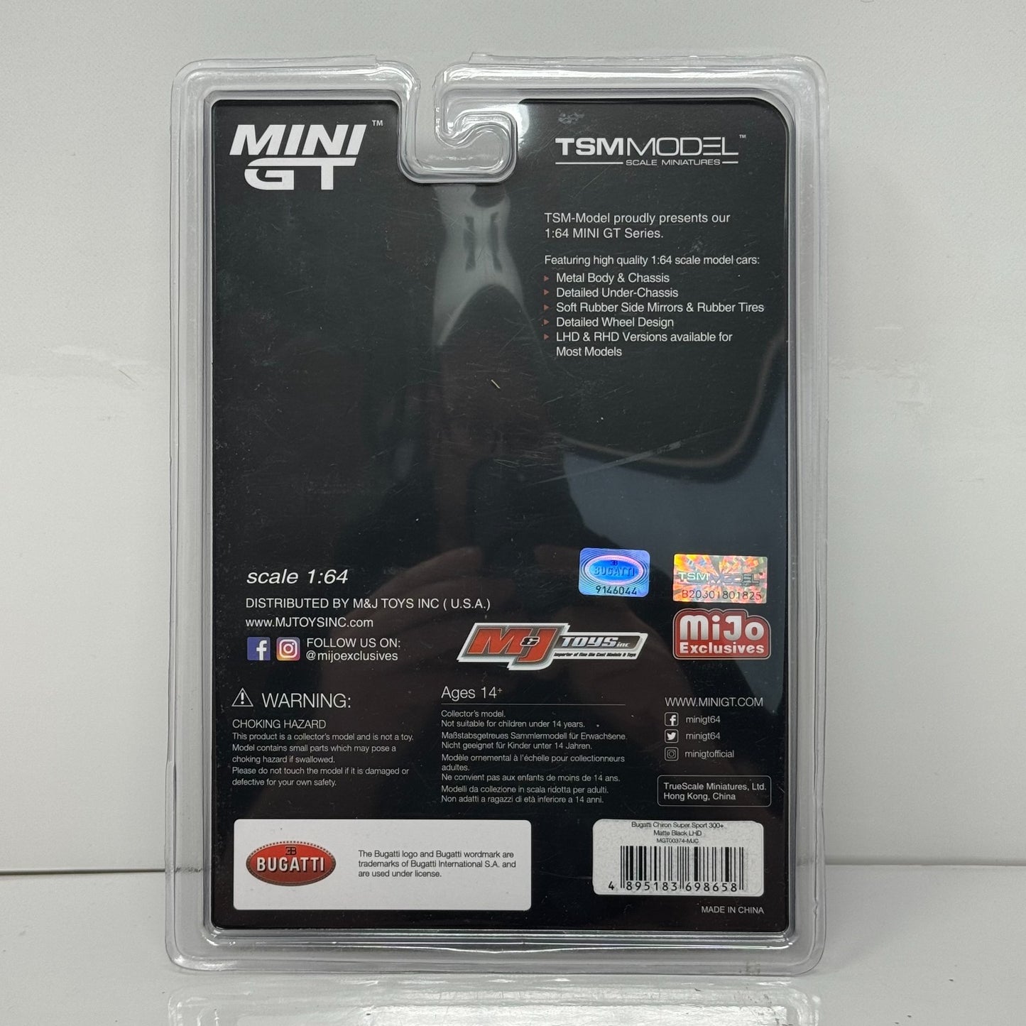 Mini GT MiJo Exclusives Bugatti Chiron Super Sport 300+ Matte Black 1:64 Diecast