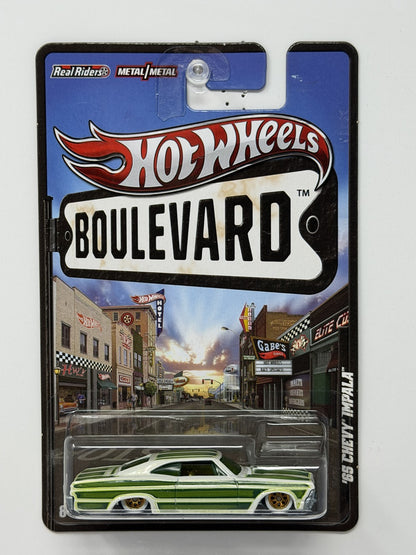 Hot Wheels Boulevard 1965 Chevrolet Impala 1:64 Diecast Real Riders Green White