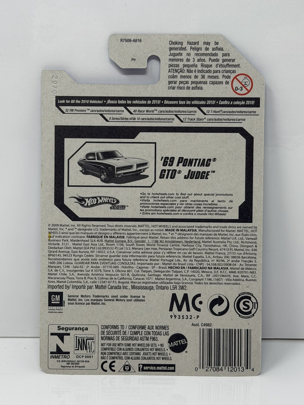 Hot Wheels Muscle Mania 1969 Pontiac GTO Judge 1:64 Diecast Yellow
