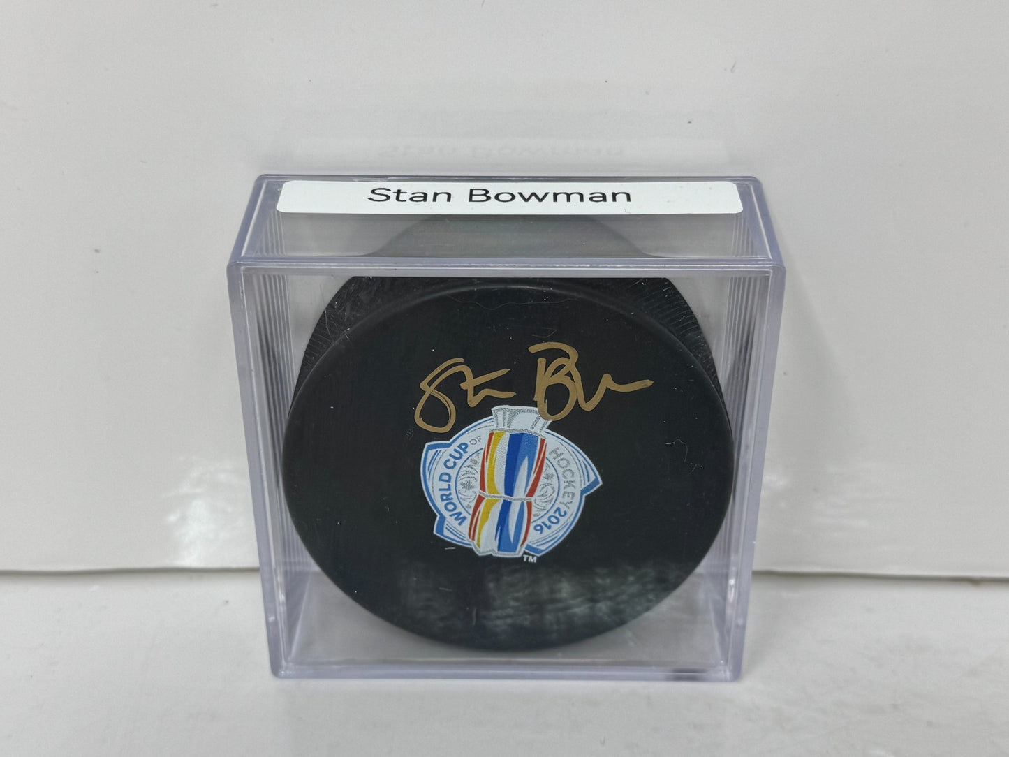 Stan Bowman World Cup of Hockey Signed NHL Autograph Puck Gold Auto