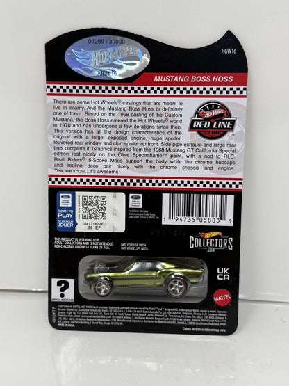 Hot Wheels RLC Red Line Club Mustang Boss Hoss Club Exclusive 1:64 Diecast