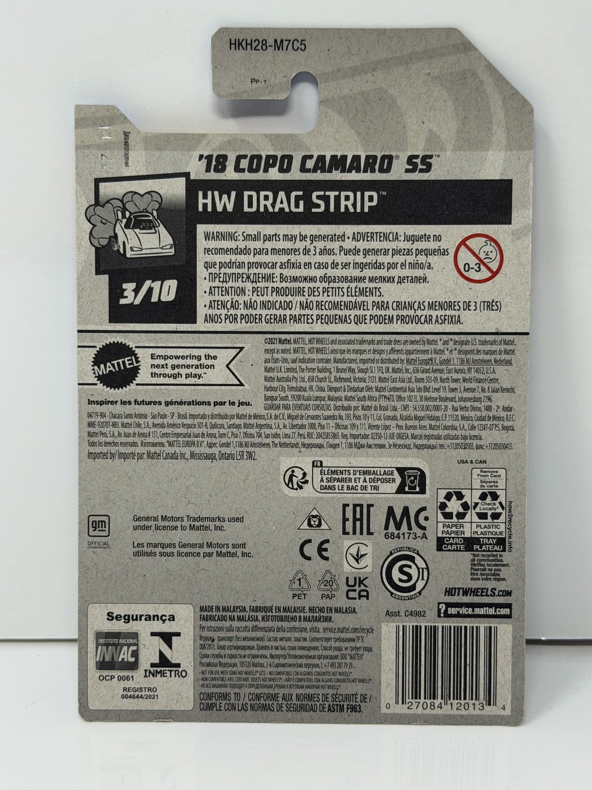 Hot Wheels HW Drag Strip 2018 Chevrolet COPO Camaro SS 1:64 Diecast White