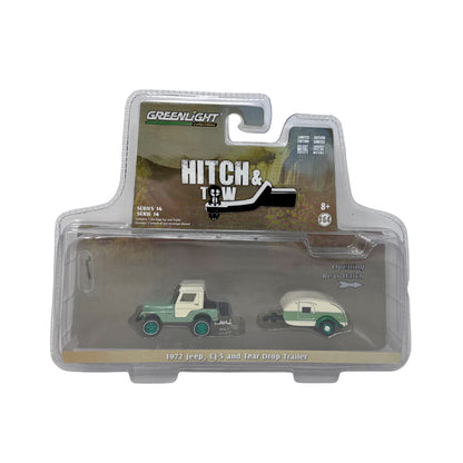 Greenlight Hitch & Tow 1972 Jeep CJ-5 & Tear Drop Trailer CHASE 1:64 Diecast